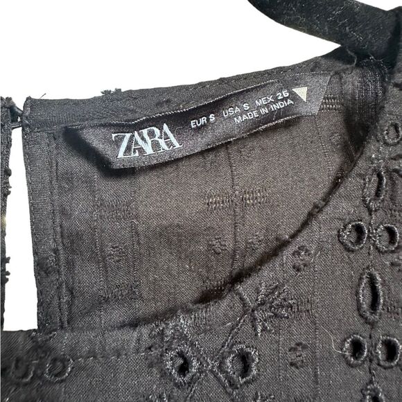 Zara | Black Eyelet Long Sleeve Dress, S - Picture 4 of 6